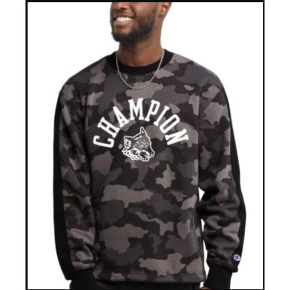 Champion Men's Camo Crewneck Sweatshirt Wolf Logo Pullover, Size S, NWT - Picture 1 of 7